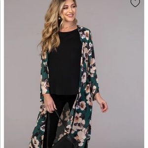 Green Floral Chiffon Long Kimono